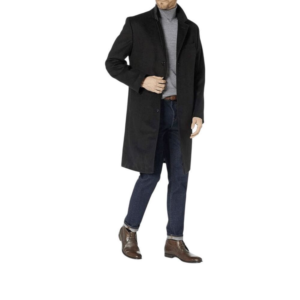 LONDON FOG Black Wool Overcoat Size 42R